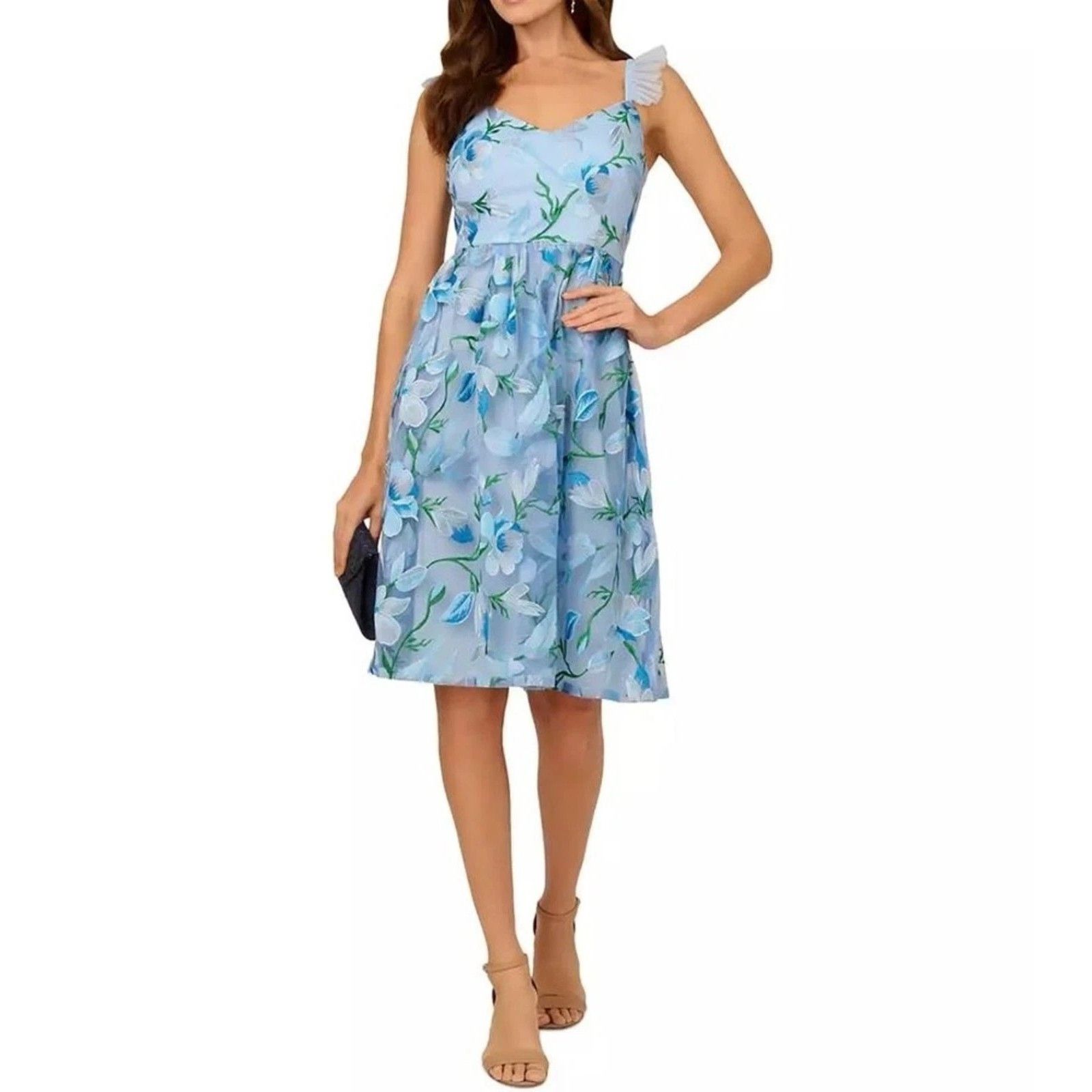 Adrianna Papell Adrianna Papell Women's Flutter-Sleeve Embroidered Dress Size M / US 6-8 / IT 42-44 - 1 Thumbnail