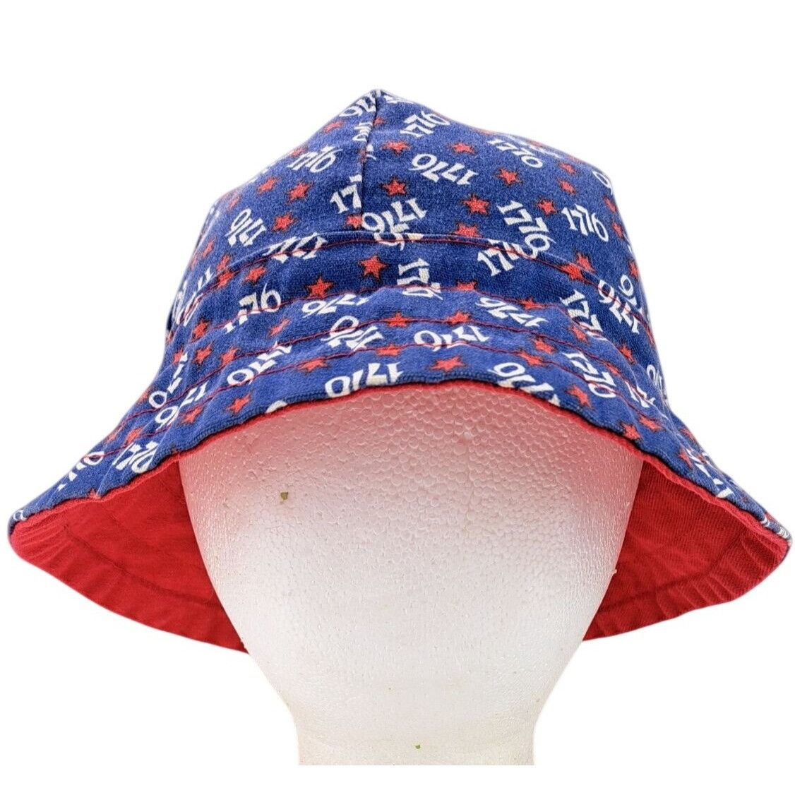 Handmade Vintage Patriotic Bucket Hat Blue Red Stars 1776 USA Adult Size ONE SIZE - 1 Thumbnail