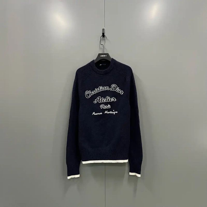 Dior Dior Navy Wool Long Sleeve Pullover Sweater 0089 Size L / US 10 / IT 46 - 1 Thumbnail