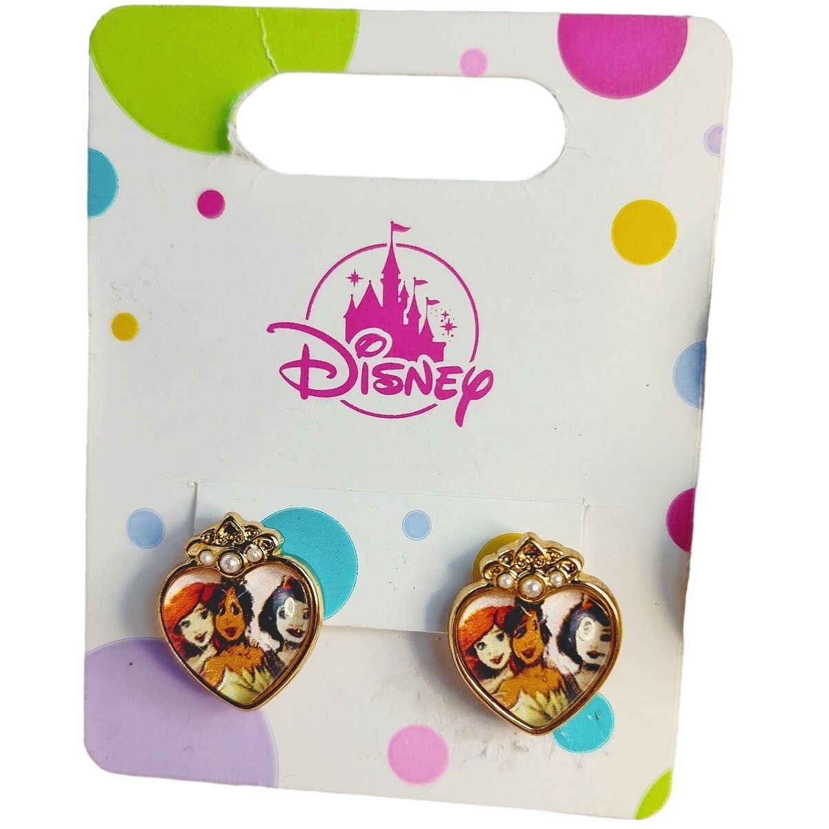 Disney Princess Heart Earrings Ariel Tiana Snow White Nip in Gold, Women's
