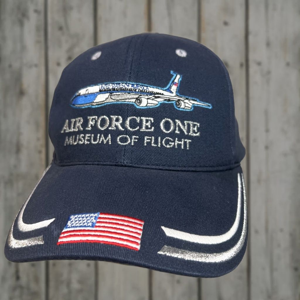 Vintage VINTAGE Air Force One Museum Of Flight Hat Strapback West Coast Novelty Flag Metallic Mens Size ONE SIZE - 1 Thumbnail