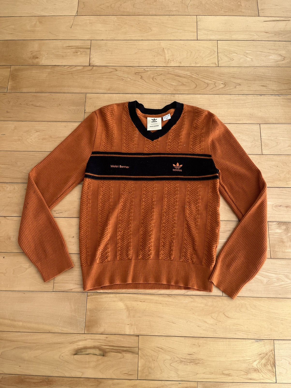 image of Adidas Knit Sweater in Orange, Men's (Size Small)