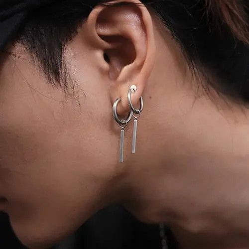 Jewelry Minimalist Silver Earrings – Circle & Bar Pendant Size ONE SIZE - 1 Thumbnail