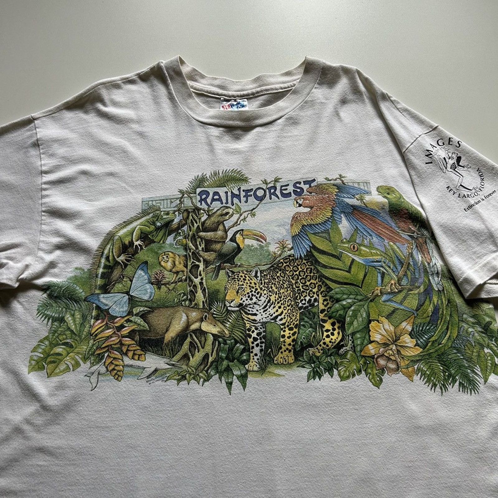 Hanes Vintage 90s Rainforest Wildlife Animal Art T Shirt XL Hanes Size US XL / EU 56 / 4 - 2 Thumbnail