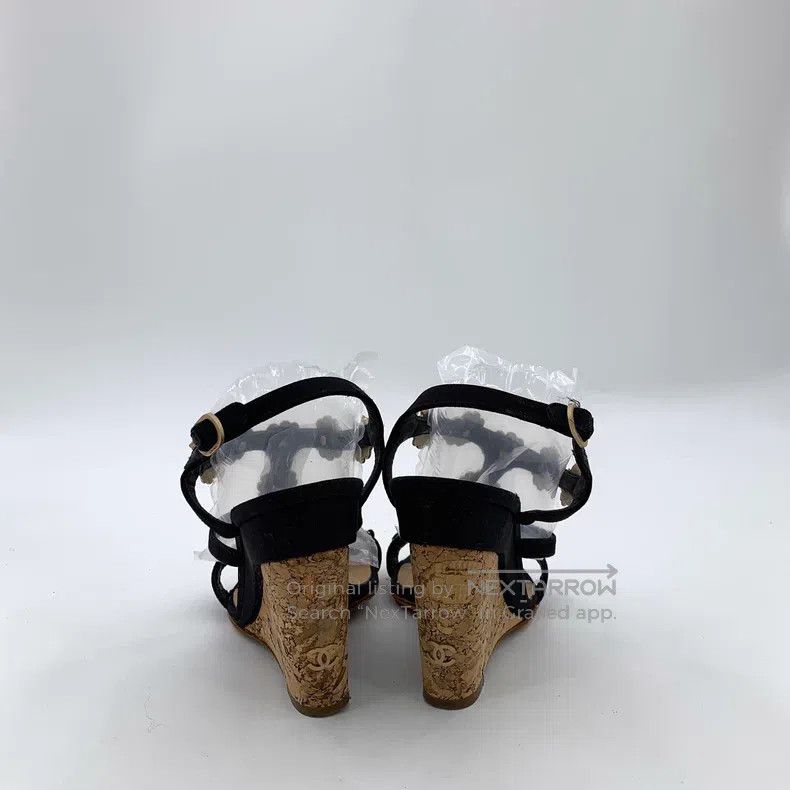 Chanel Chanel Black camelia one-character buckle slope heel sanda Size US 8 / IT 38 - 4 Thumbnail
