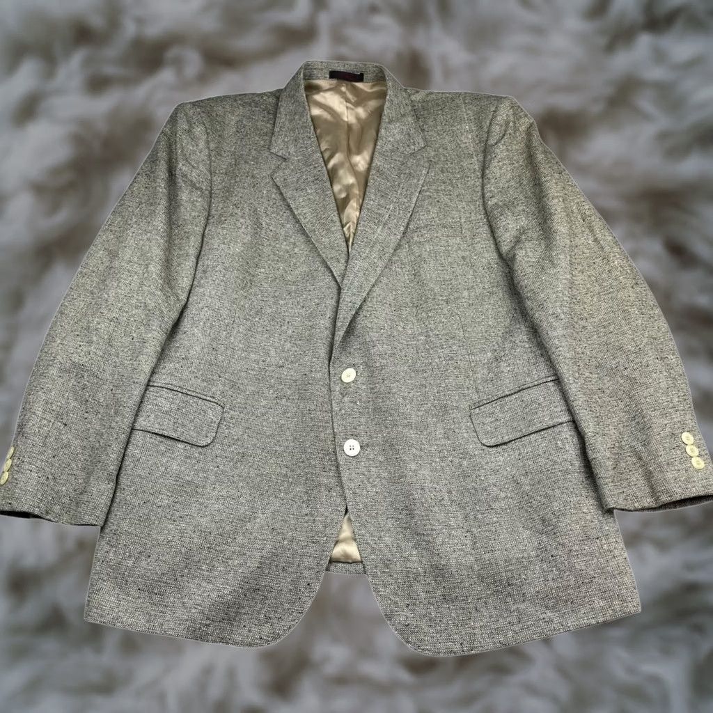 Vintage VINTAGE English Manor Blazer Jacket Beige/Black 2-Button 100% Silk Tweed 48R Mens Size 48R - 1 Thumbnail