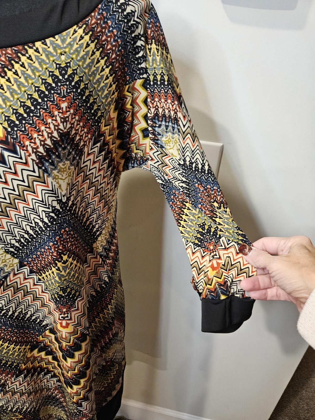 Designer Trendy Zigzag Pattern Tunic Dress Size L / US 10 / IT 46 - 4 Thumbnail