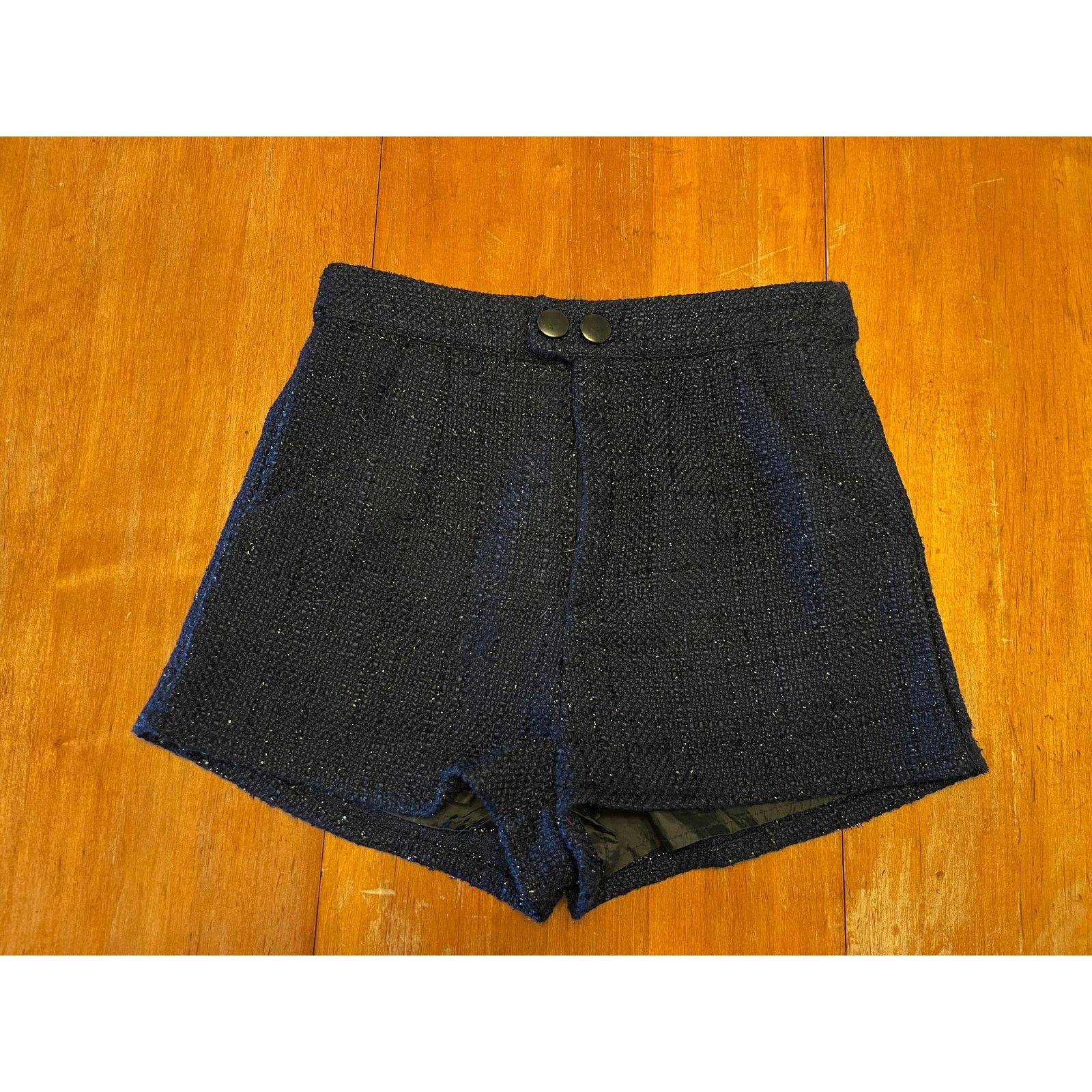 Other About Us Navy Blue Tweed Shorts S Metallic Thread High-Waist Size 26" / US 2 / IT 38 - 10 Thumbnail