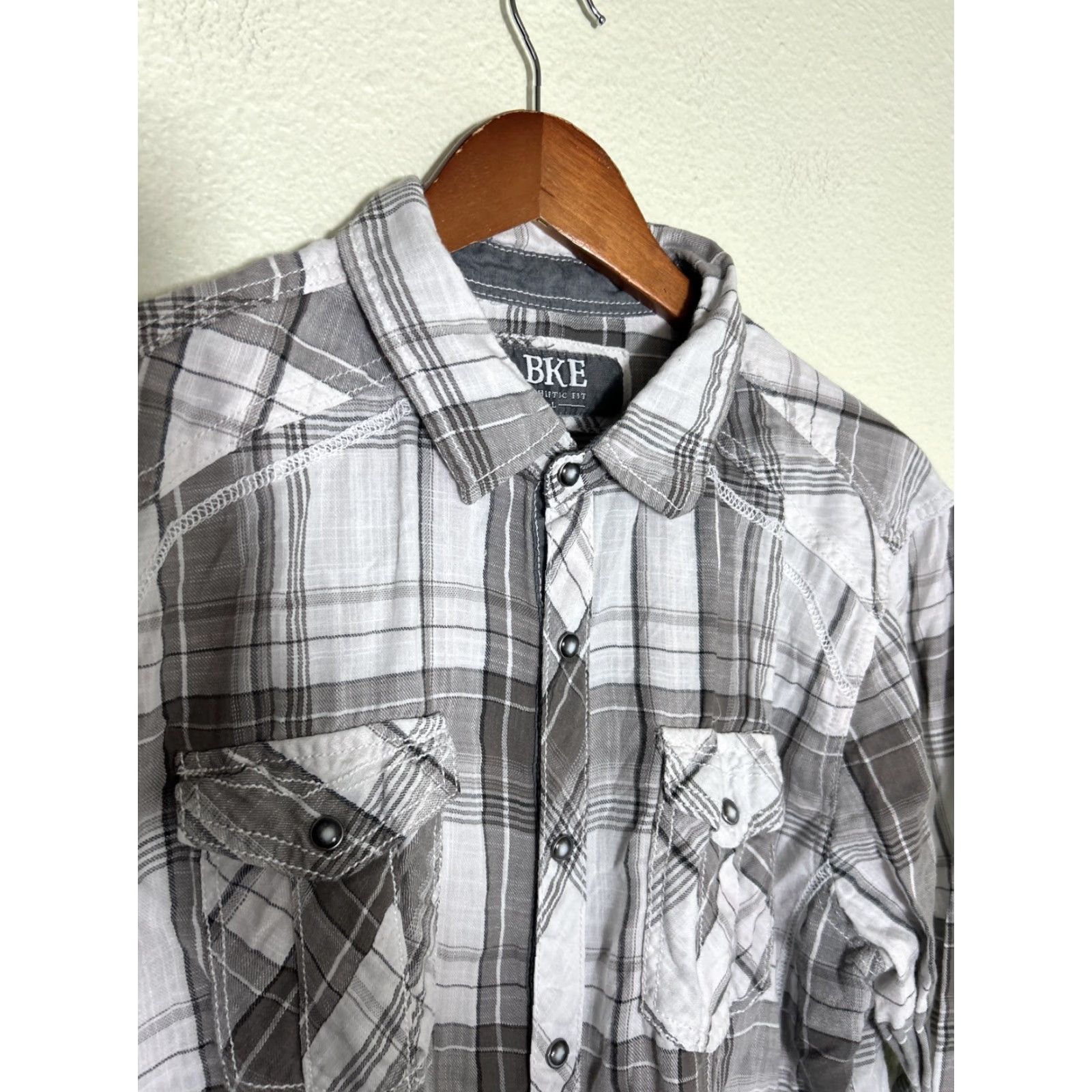 Vintage BKE Mens Long Sleeve Athletic Fit Plaid Pearl Snap Shirt Gray L Size US L / EU 52-54 / 3 - 3 Thumbnail