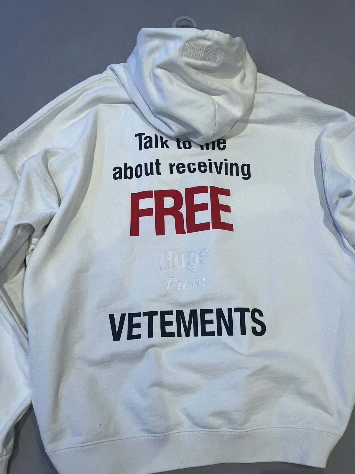 image of Vetements Free Hugs Hoodie in White, Men's (Size Large)