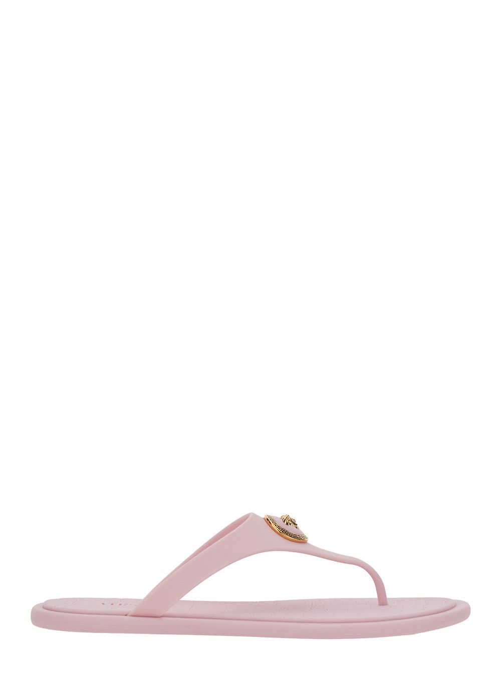 Versace Pink Gianni Ribbon Sandals with Metallic Medusa Head on the Front in Rubber for Women Size US 6 / IT 36 - 1 Thumbnail