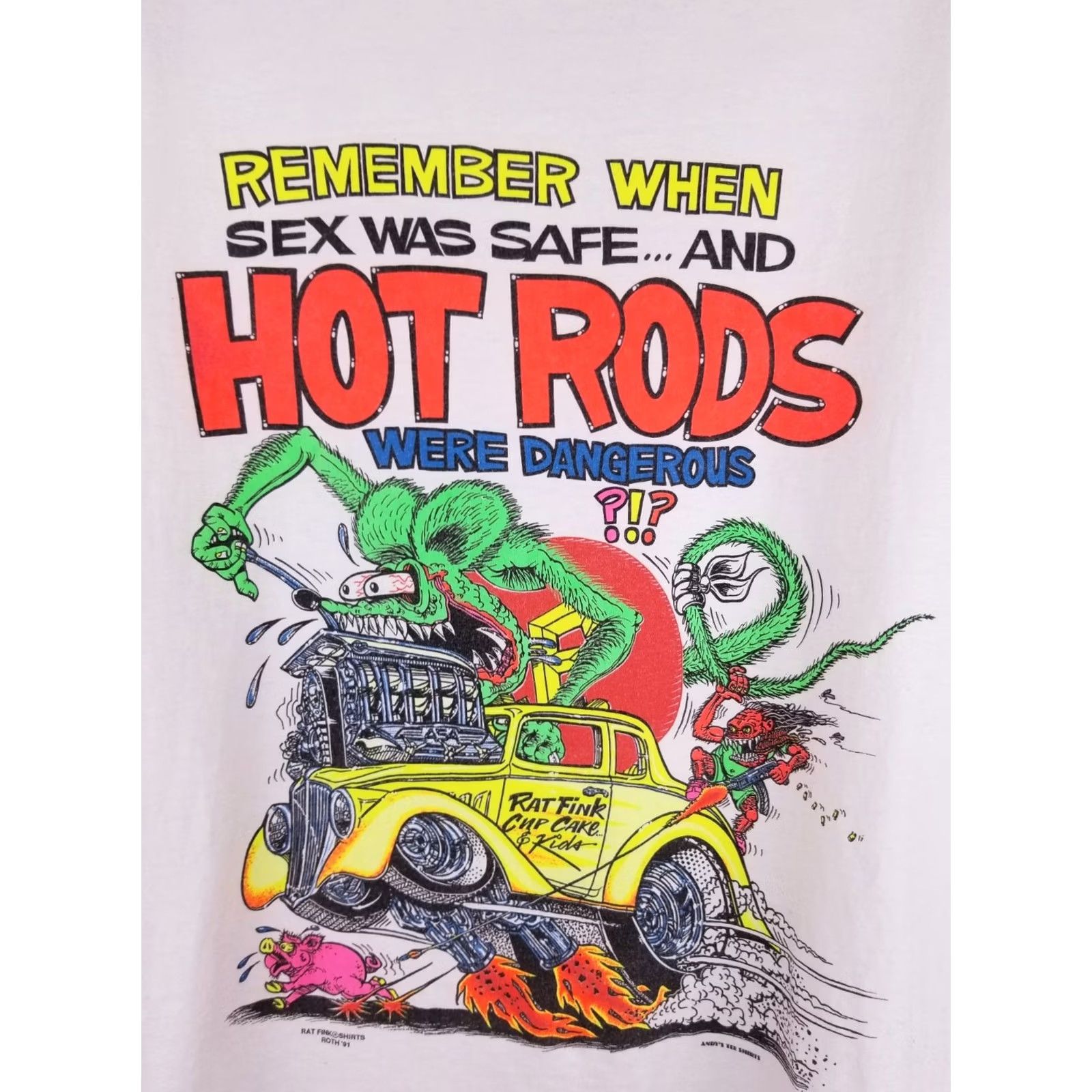 Gildan VINTAGE 91' RAT FINK ED ROTH HOT RODS WERE DANGEROUS WHITE COTTON T-SHIRT SZ XXL Mens T-Shirt 2XL White Cotton Vintage Size US XXL / EU 58 / 5 - 2 Thumbnail