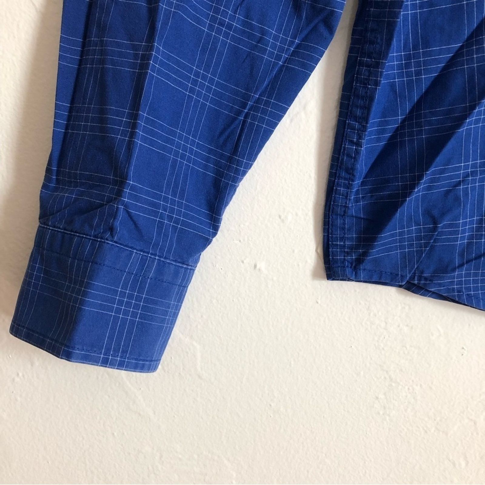 Gap Gap Men's Slim Fit Long Sleeves Button Dark Blue Plaid Shirt Size US XL / EU 56 / 4 - 3 Thumbnail