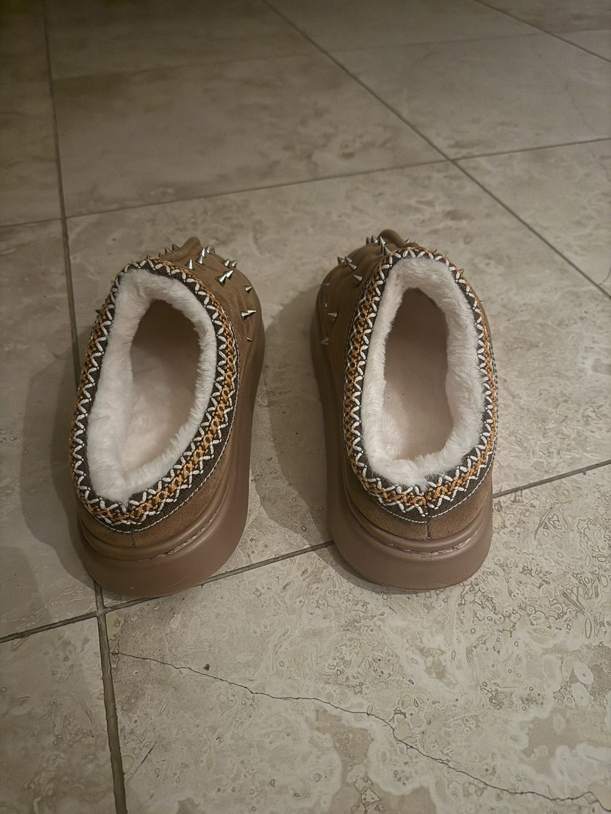 Birkenstock × Ugg Brown Spiked Fur Slippers Size US 8 / IT 38 - 2 Thumbnail