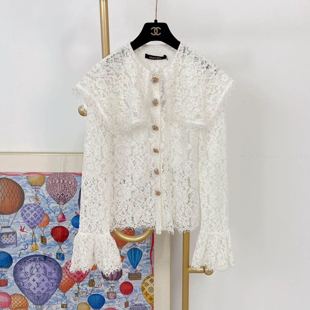 Other Marie Elie White Crystal Button Lace Blouse 40 Size M / US 6-8 / IT 42-44 - 1 Thumbnail