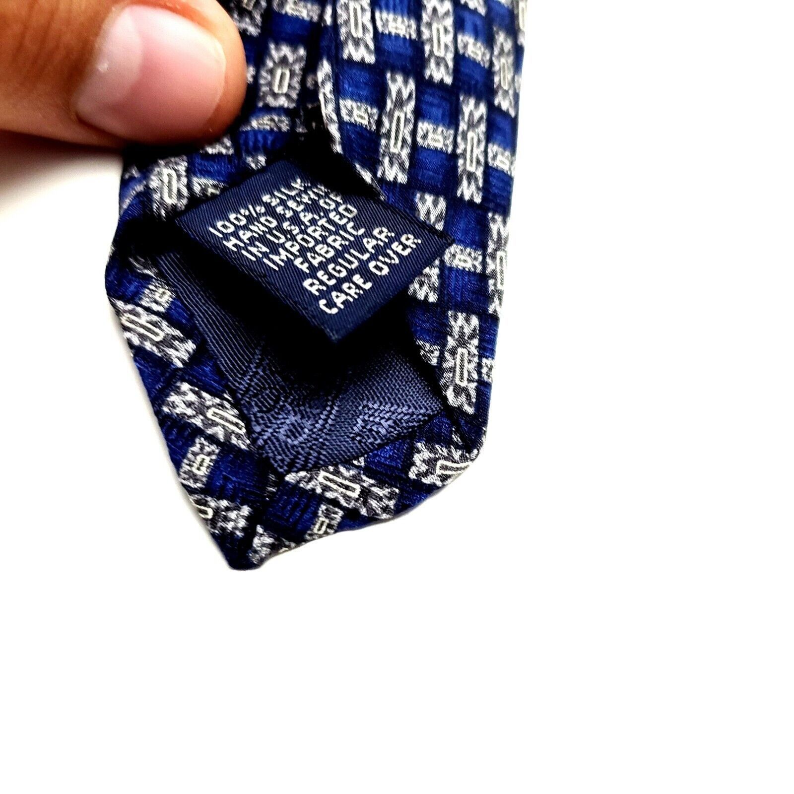 Roundtree & Yorke Roundtree Yorke Silk Tie Blue Print Wide Geometric Size ONE SIZE - 4 Thumbnail