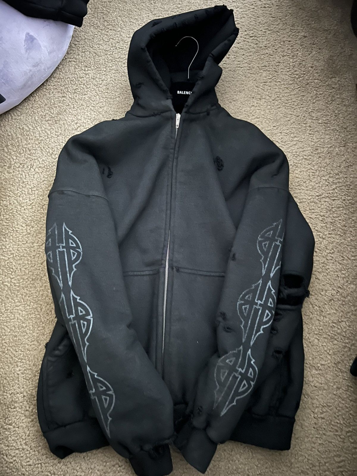 Balenciaga ⚠️RARE⚠️Balenciaga Paris Moon washed black Zip-up Hoodie Size US L / EU 52-54 / 3 - 3 Thumbnail