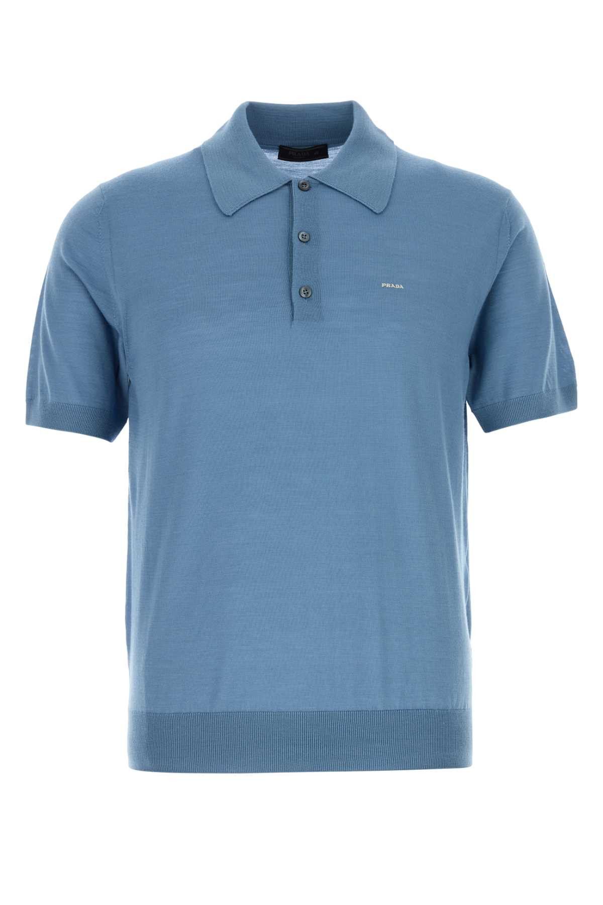 Cerulean Blue Wool Polo Shirt