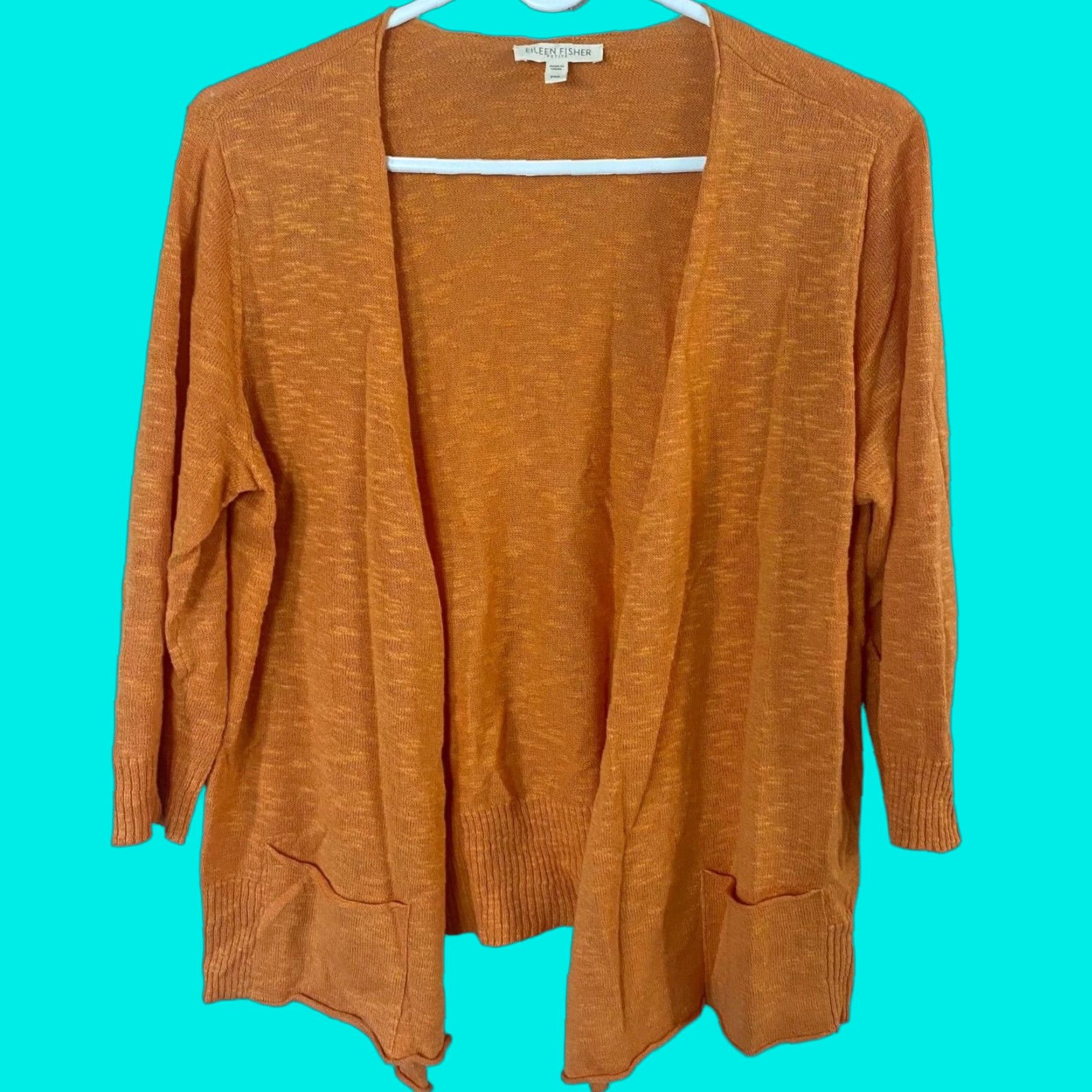 Eileen Fisher Eileen Fisher Cardigan Women Petite Medium Orange Linen Blend Long Sleeve Pockets Size M / US 6-8 / IT 42-44 - 1 Thumbnail