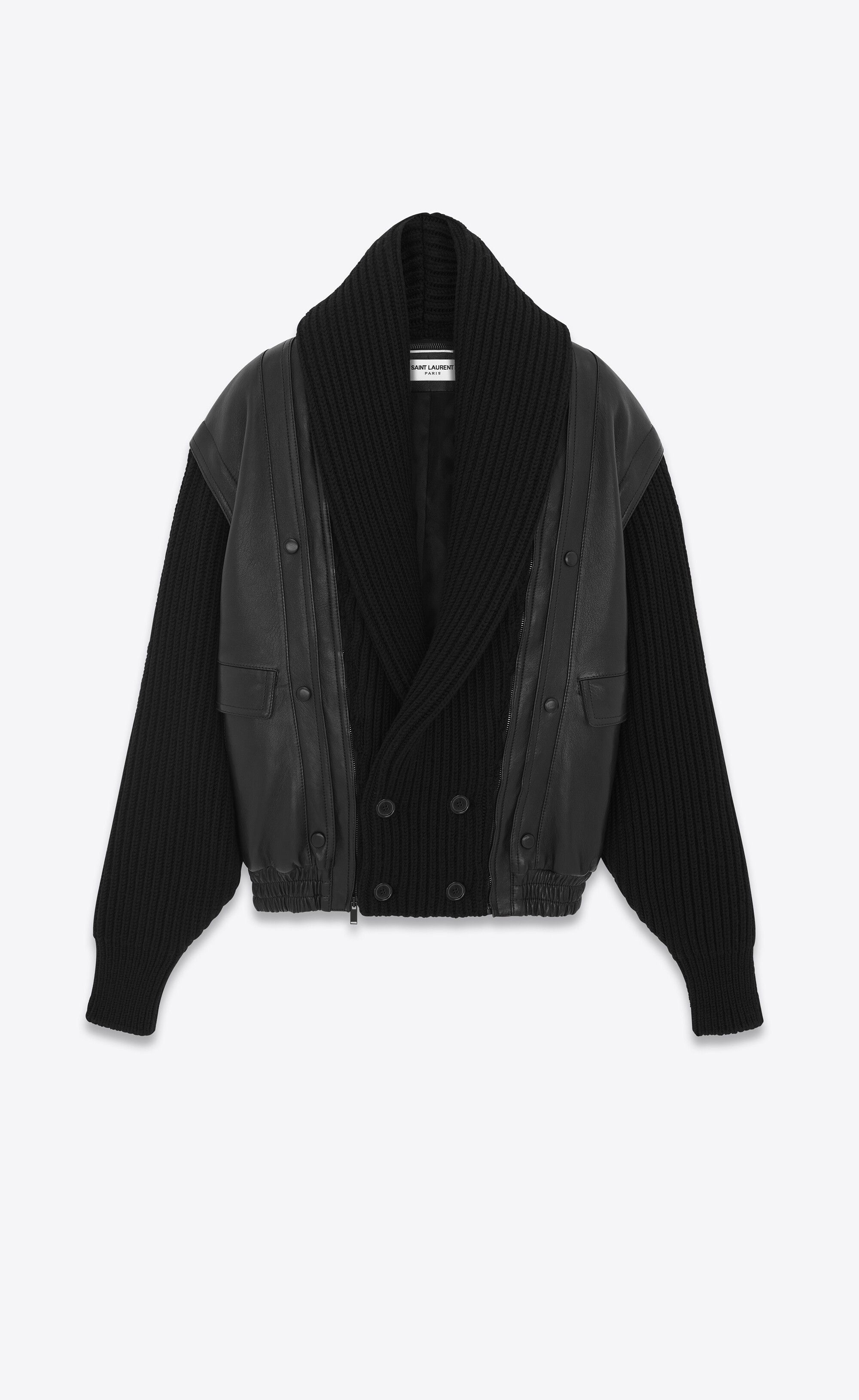 Saint Laurent Paris o1bcso1str0125 Shawl Neck Jacket In Lambskin in Black Size US M / EU 48-50 / 2 - 1 Thumbnail