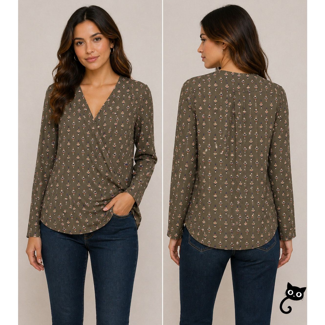 Other Alison Joy Faux-Wrap Brown Floral Long Sleeve Blouse XS Size XS / US 0-2 / IT 36-38 - 3 Thumbnail