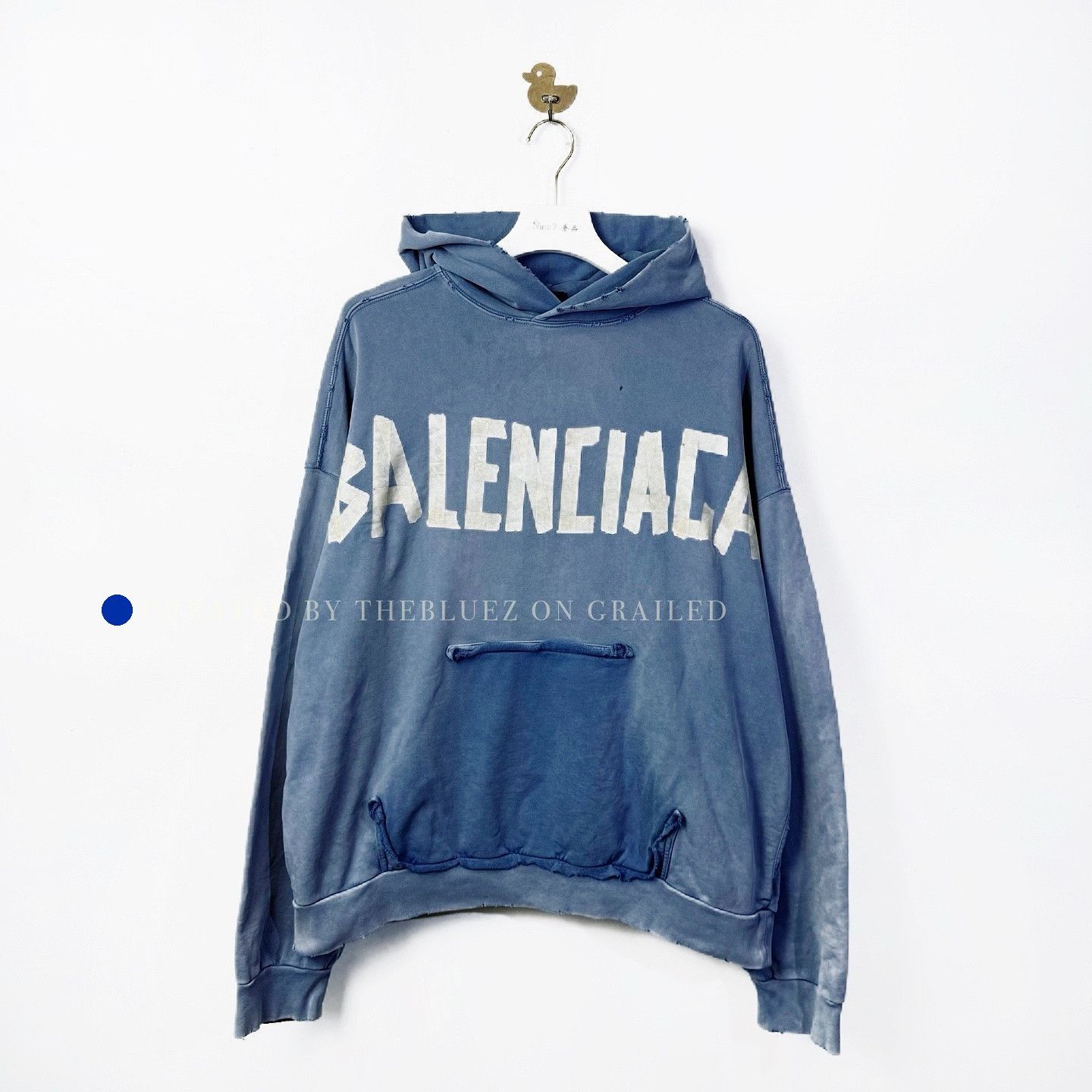 Balenciaga Distressed Blue Hoodie in Size M Size US M / EU 48-50 / 2 - 1 Thumbnail