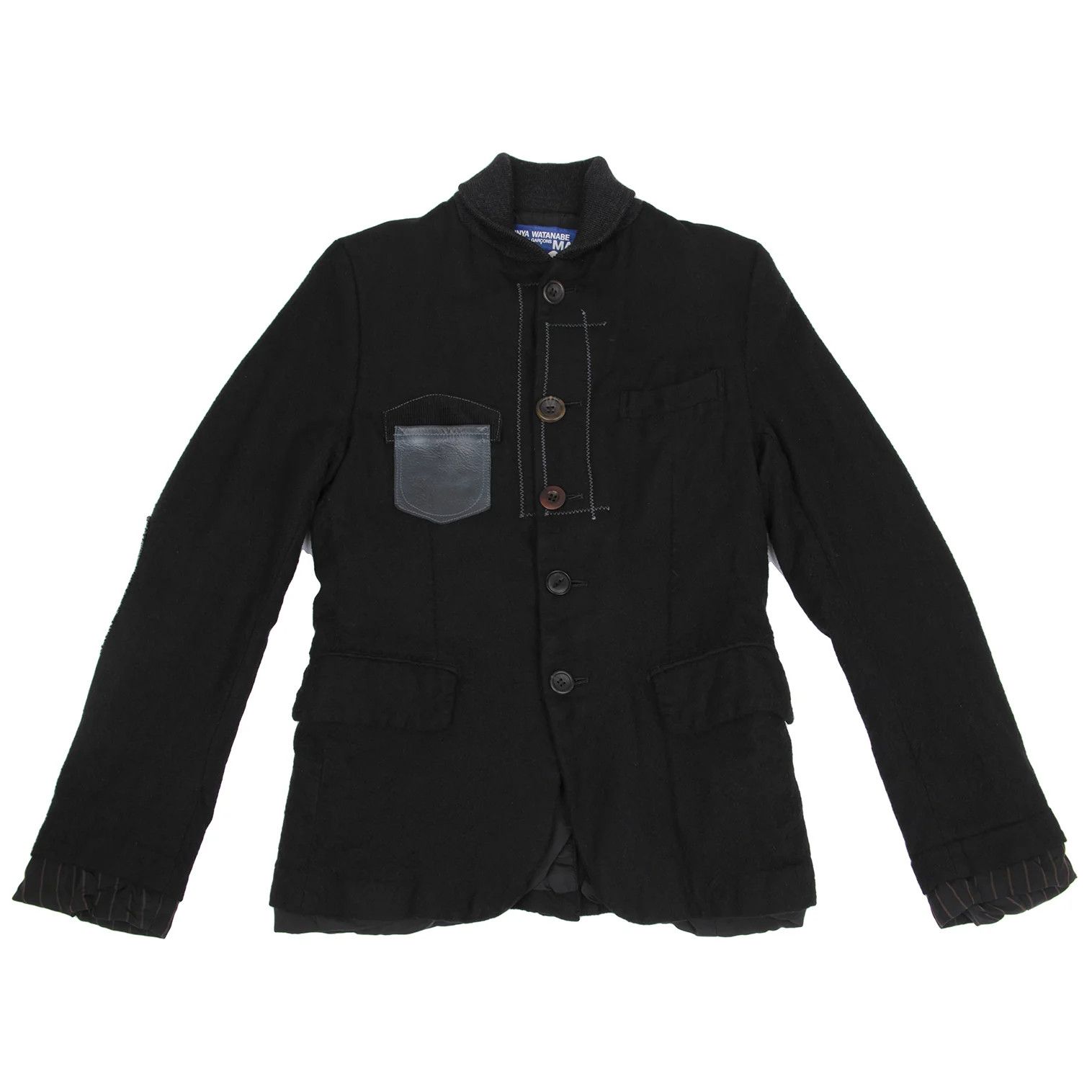 Junya Watanabe Wool Felted Leather Pocket Jacket in Black, Size XS Size US XS / EU 42 / 0 - 1 Thumbnail