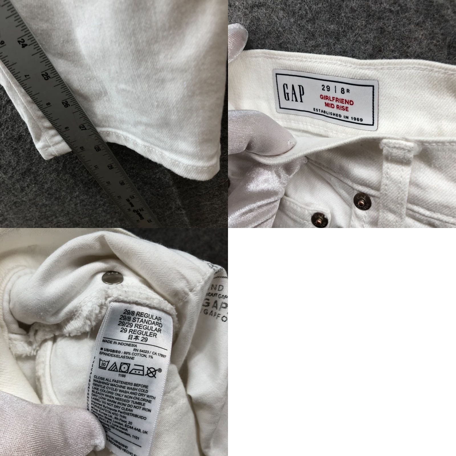 Gap Gap Girlfriend Mid Rise Jeans Womens 8 29 White Stretch Size 30" / US 8 / IT 44 - 8 Thumbnail