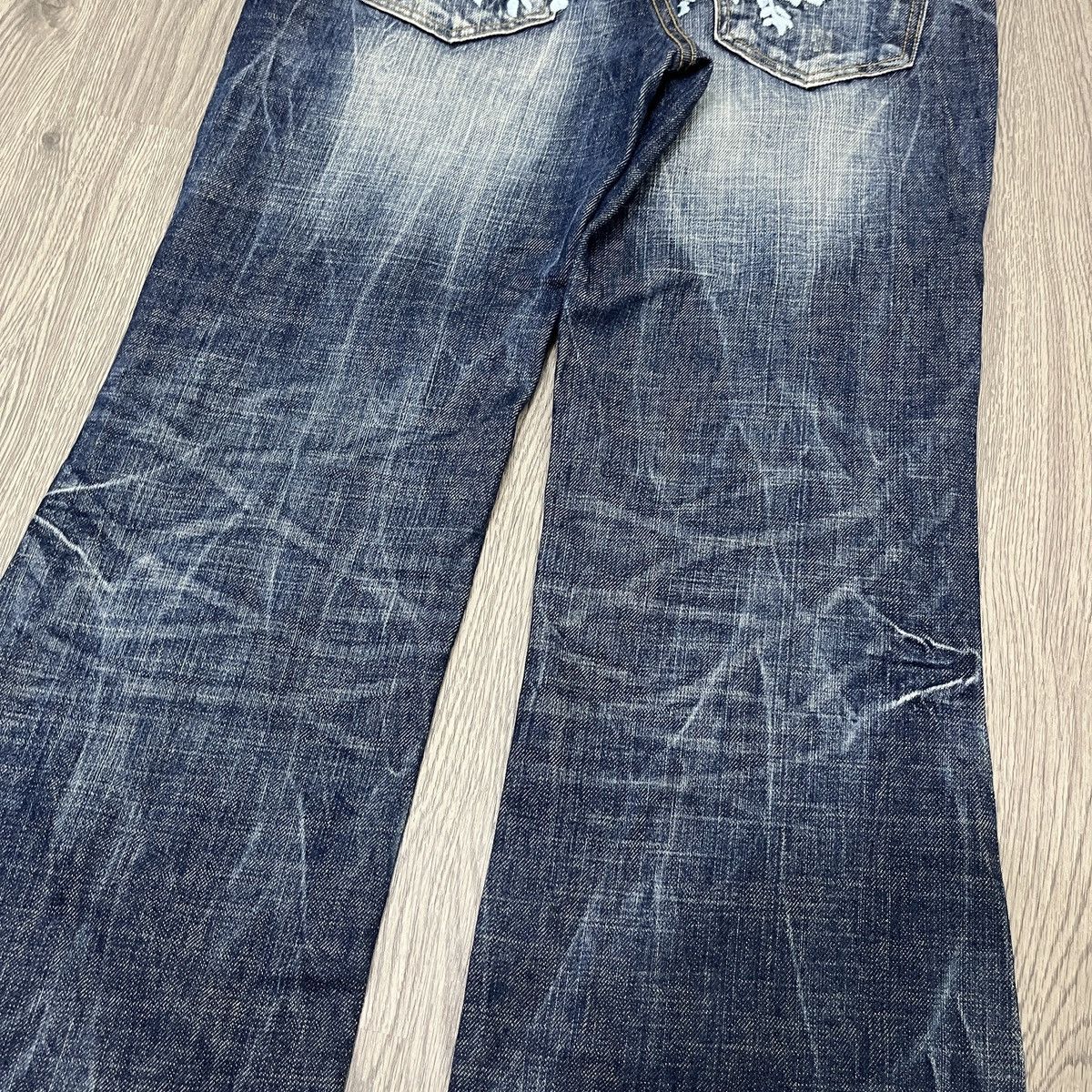 Japanese Brand Flared Pant Bluevirus Flower Embroidery Ifsix Lgb Style Size US 31 - 14 Thumbnail