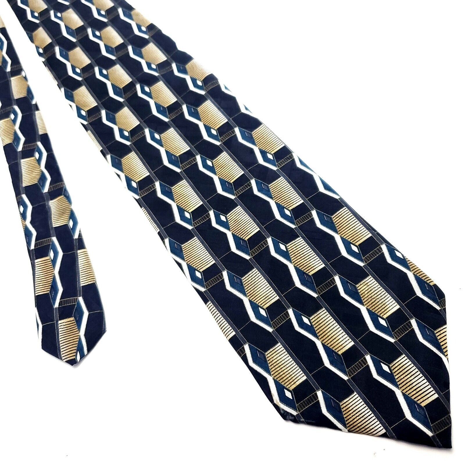 Vintage Como Collezione Black Silk Tie Woven Wide Geometric Size ONE SIZE - 1 Thumbnail