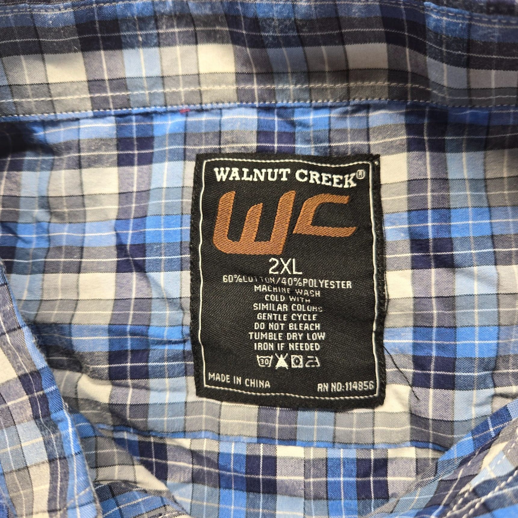 Vintage Walnut Creek Shirt Blue White Plaid Button Collar 2XL Womens Regular Adult Cotton Blend Short Sleeve Button-Up Tee? Size XXL / US 16-18 / IT 52-54 - 3 Thumbnail