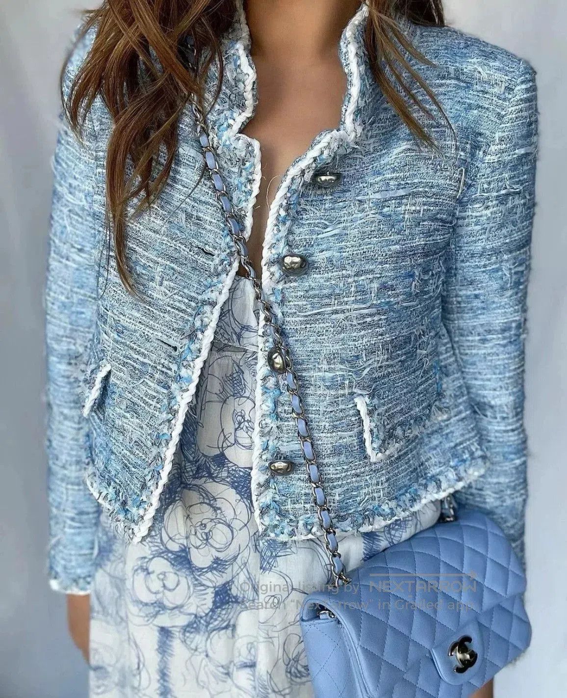 Chanel Chanel Blue Woven Short Coat. Size XXS / US 00 / IT 34 - 1 Thumbnail