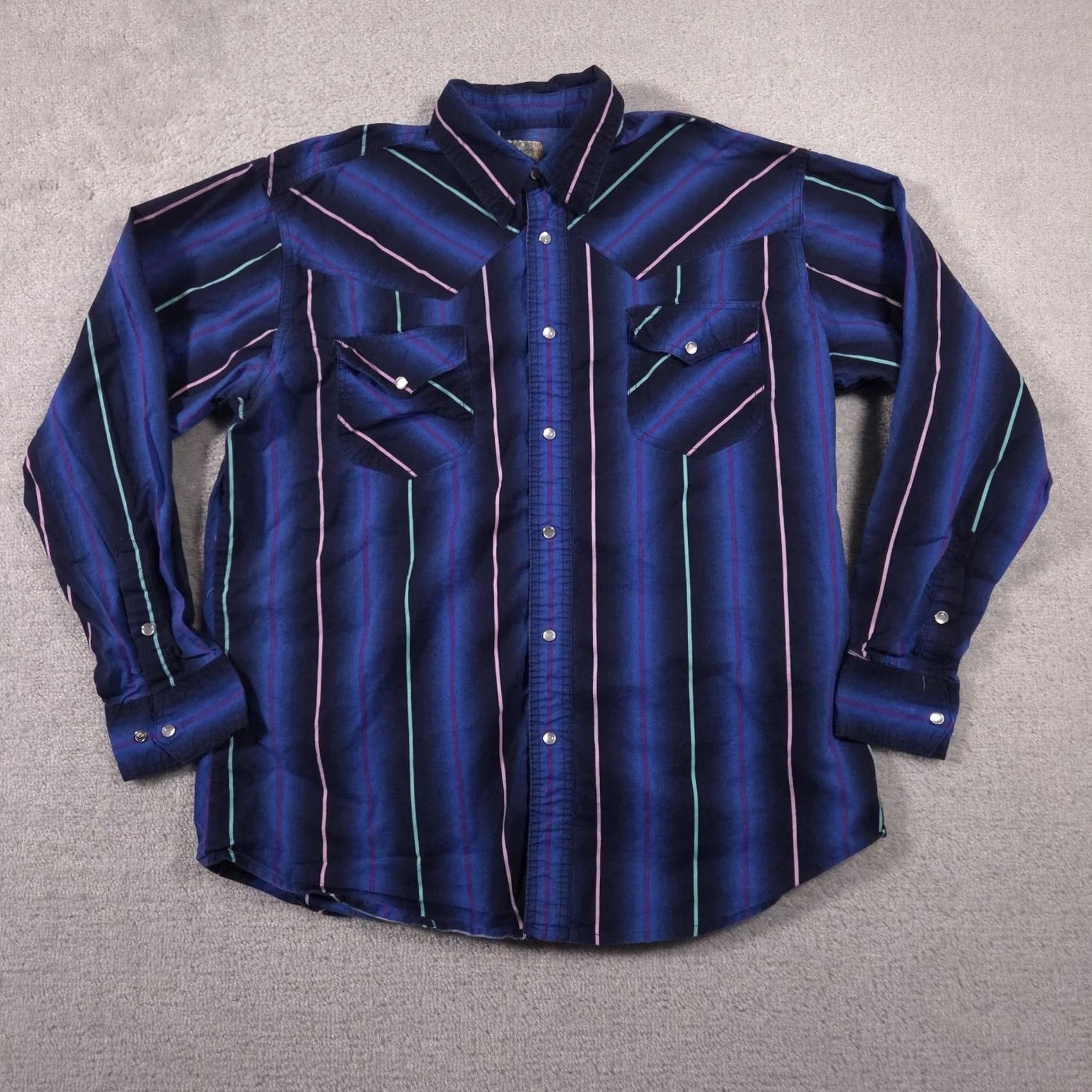 Express Express Rider Shirt Mens Large Blue Western Pearl Snap Striped Long Sleeve Size US L / EU 52-54 / 3 - 2 Thumbnail