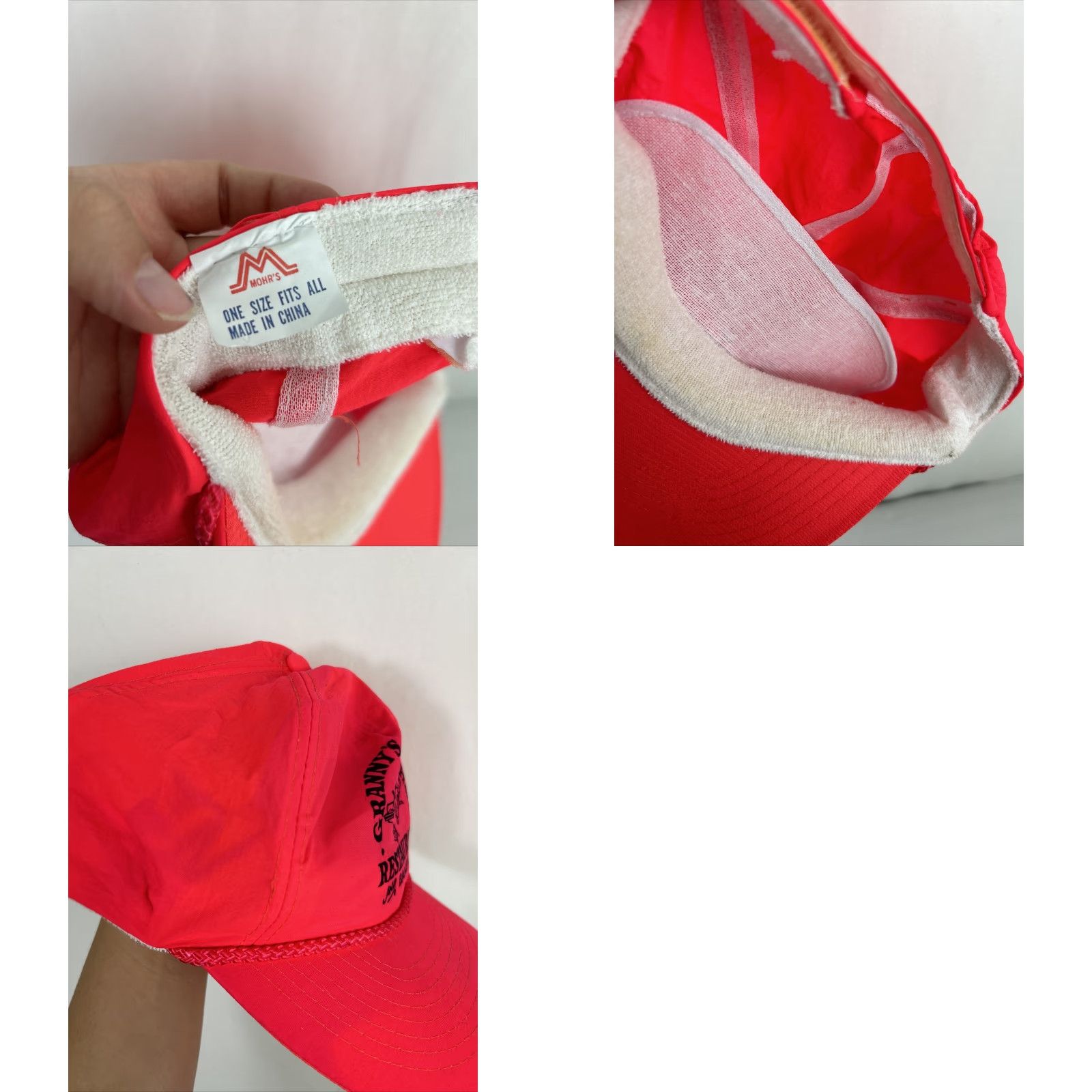 Pinko VINTAGE Neon Pink Strap Back Hat Hook And Loop Granny’s Kitchen Mohr’s Baseball Cap One Size Men Pink Adjustable Baseball Cap Mens Size ONE SIZE - 9 Thumbnail