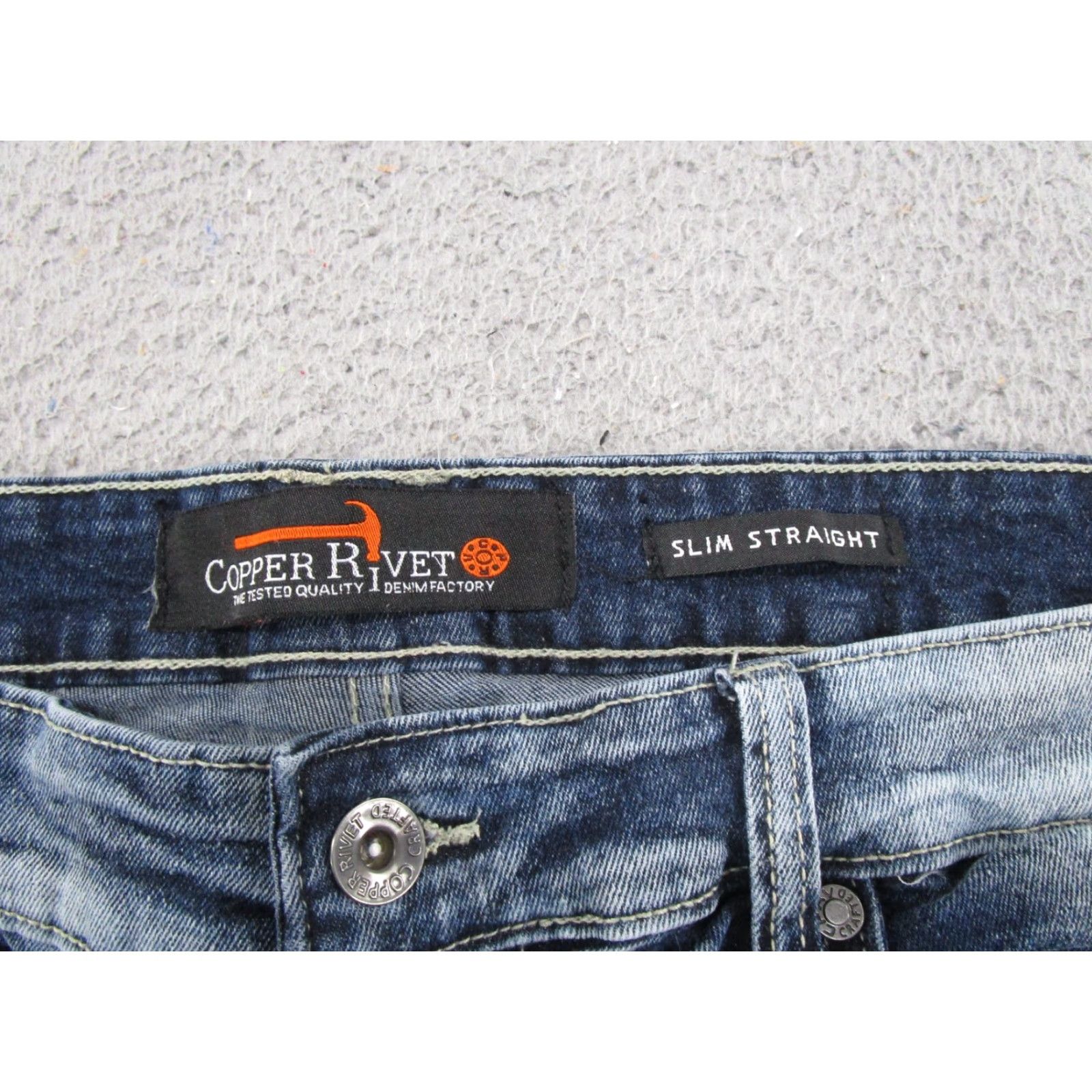 Vintage Copper Rivet Jeans Mens Slim Straight Distressed 36x30 5-Pocket Denim Blue Cotton Spandex Cardi? Size US 36 / EU 52 - 4 Thumbnail