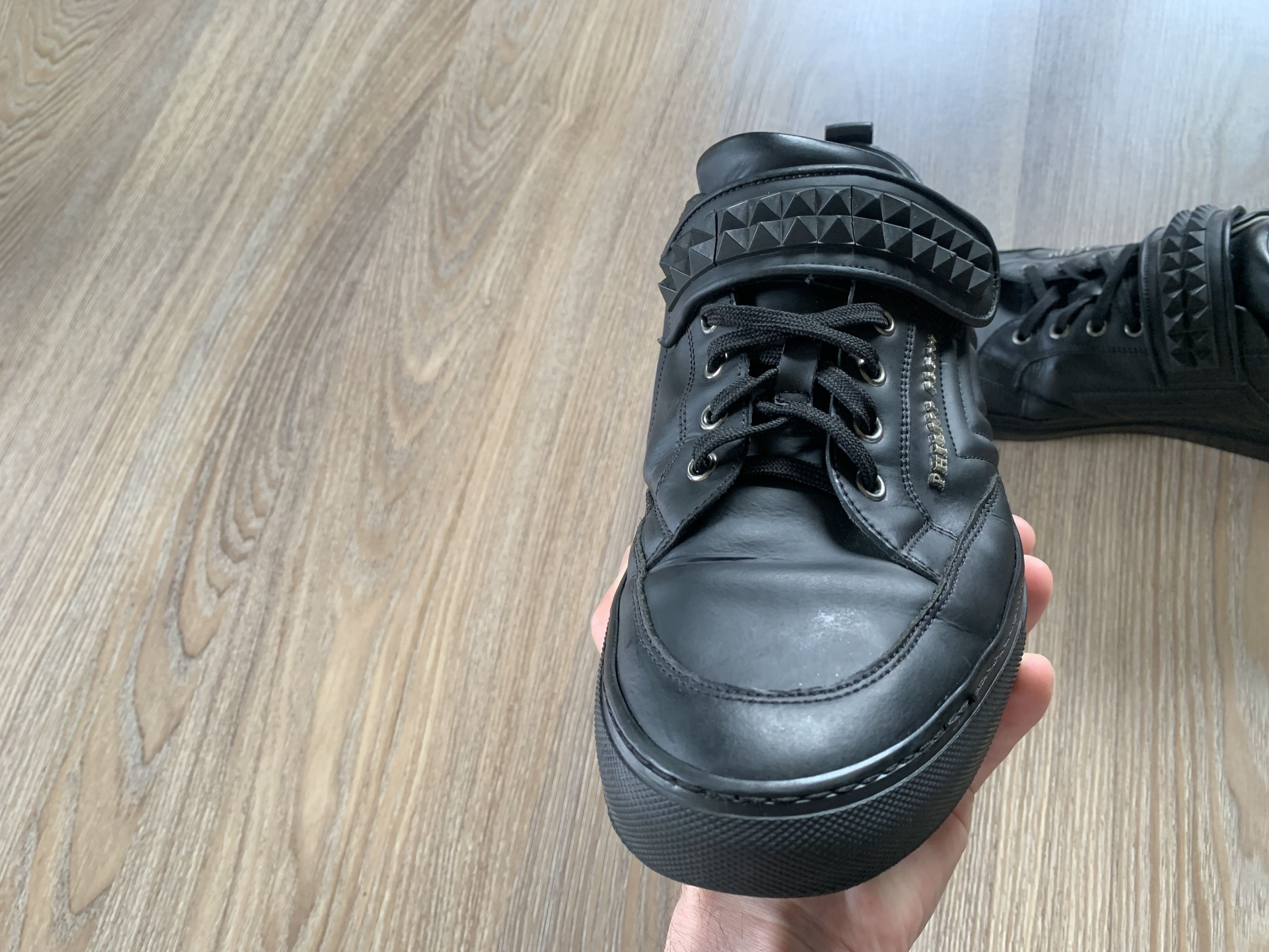 Philipp Plein Philipp Plein Mens Black Leather Low Top Sneakers Size US 11 / EU 44 - 6 Thumbnail