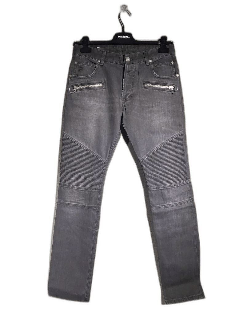 Balmain Balmain Gray Moto-Style Denim Jeans Size US 30 / EU 46 - 1 Thumbnail