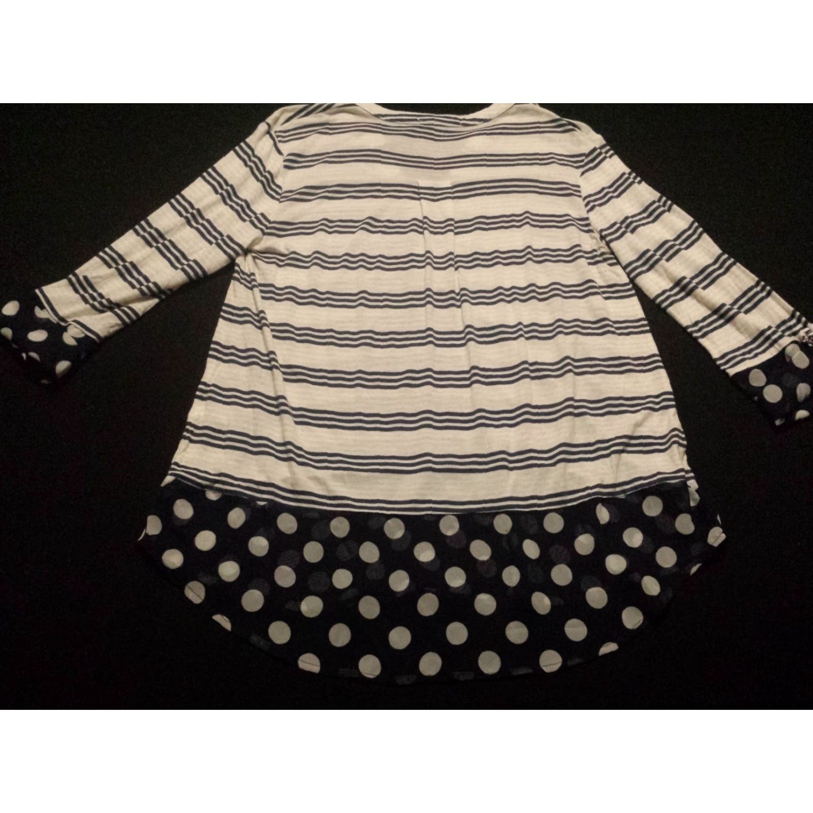 Vintage Pleione Shirt Blouse M Blue Striped V-Neck 3/4 Sleeve Polyester Rayon Womens Size M / US 6-8 / IT 42-44 - 6 Thumbnail