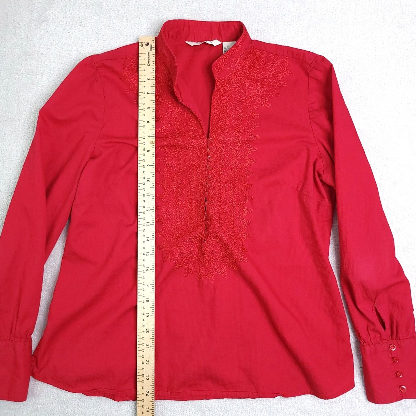 Vintage VINTAGE Cambridge Dry Goods Women's XL Red Embroidered Button Blouse Knit Cotton Bell Sleeve 90s Tunic Size XL / US 12-14 / IT 48-50 - 6 Thumbnail