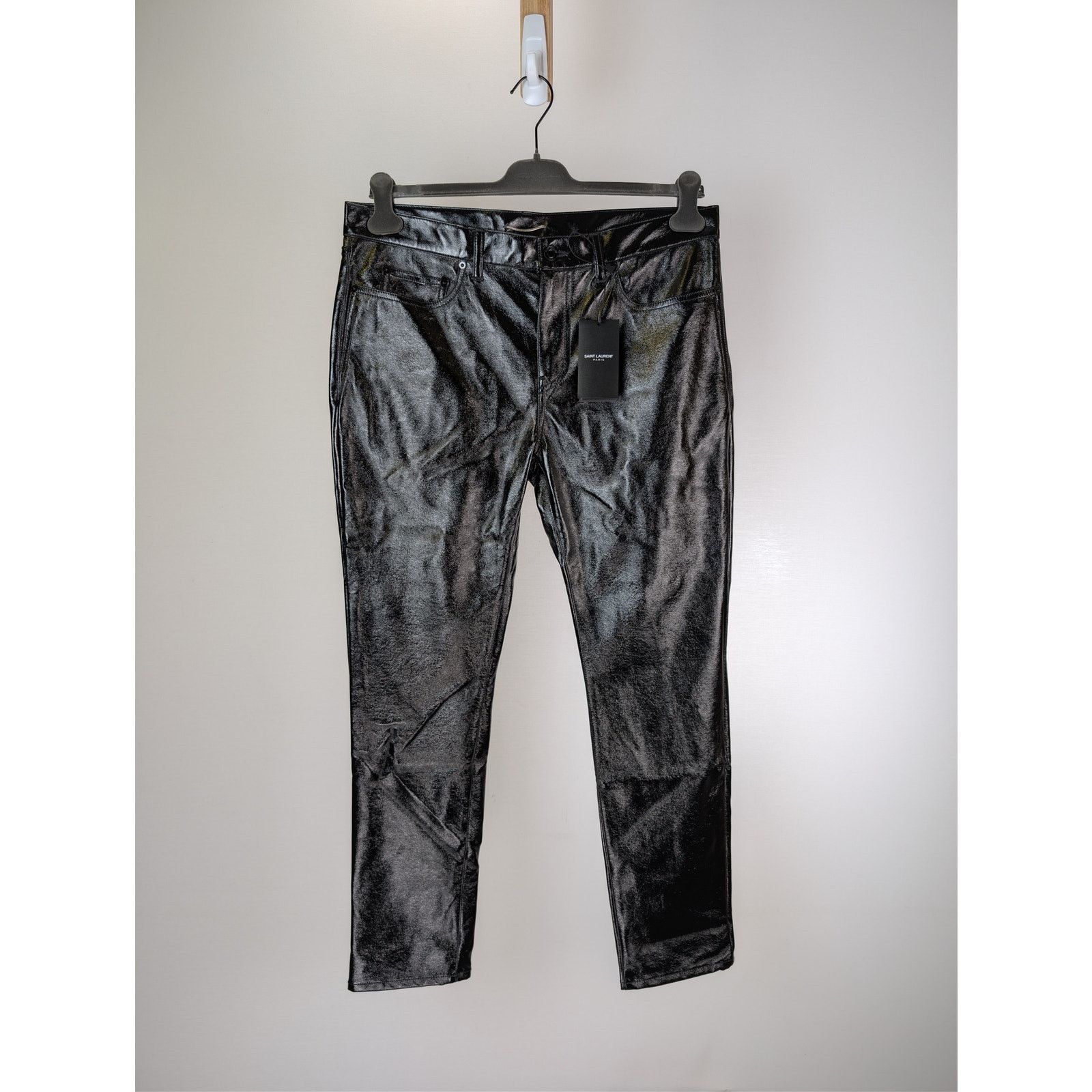 Saint Laurent Paris o1rshd1 Skinny 5 Pocket Med Venice Shiny Lacquered Pants Size US 32 / EU 48 - 1 Thumbnail
