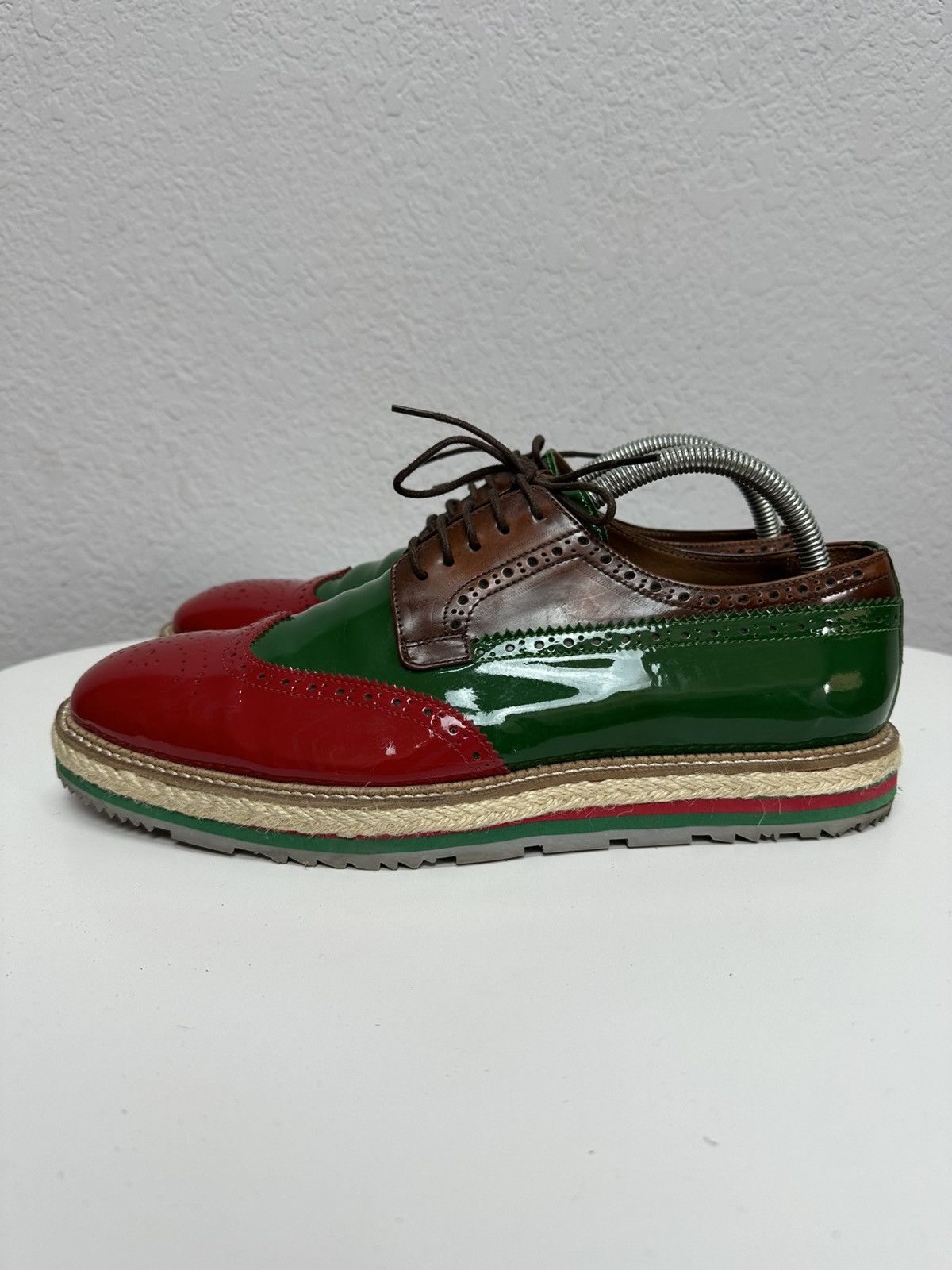 Prada PRADA Men’s Tri Color Brogue Patent Leather Derby Shoes Size US 9 / EU 42 - 5 Thumbnail