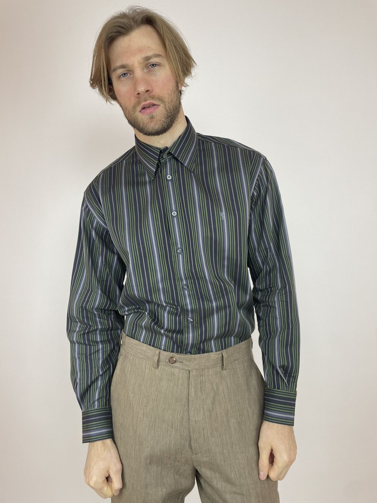 Other Vintage Yves Saint Lauren Striped Shirt Long sleeve Mens Size US M / EU 48-50 / 2 - 1 Thumbnail