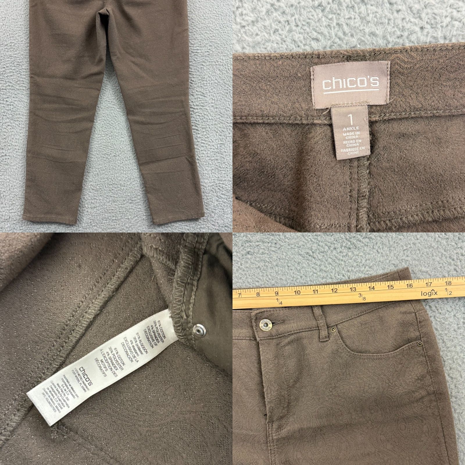 Vintage Chicos Pants Womens 1 Brown Ankle Button Trouser 32x28 Casual Stretch Career Size 25" / US 0 / IT 36 - 8 Thumbnail