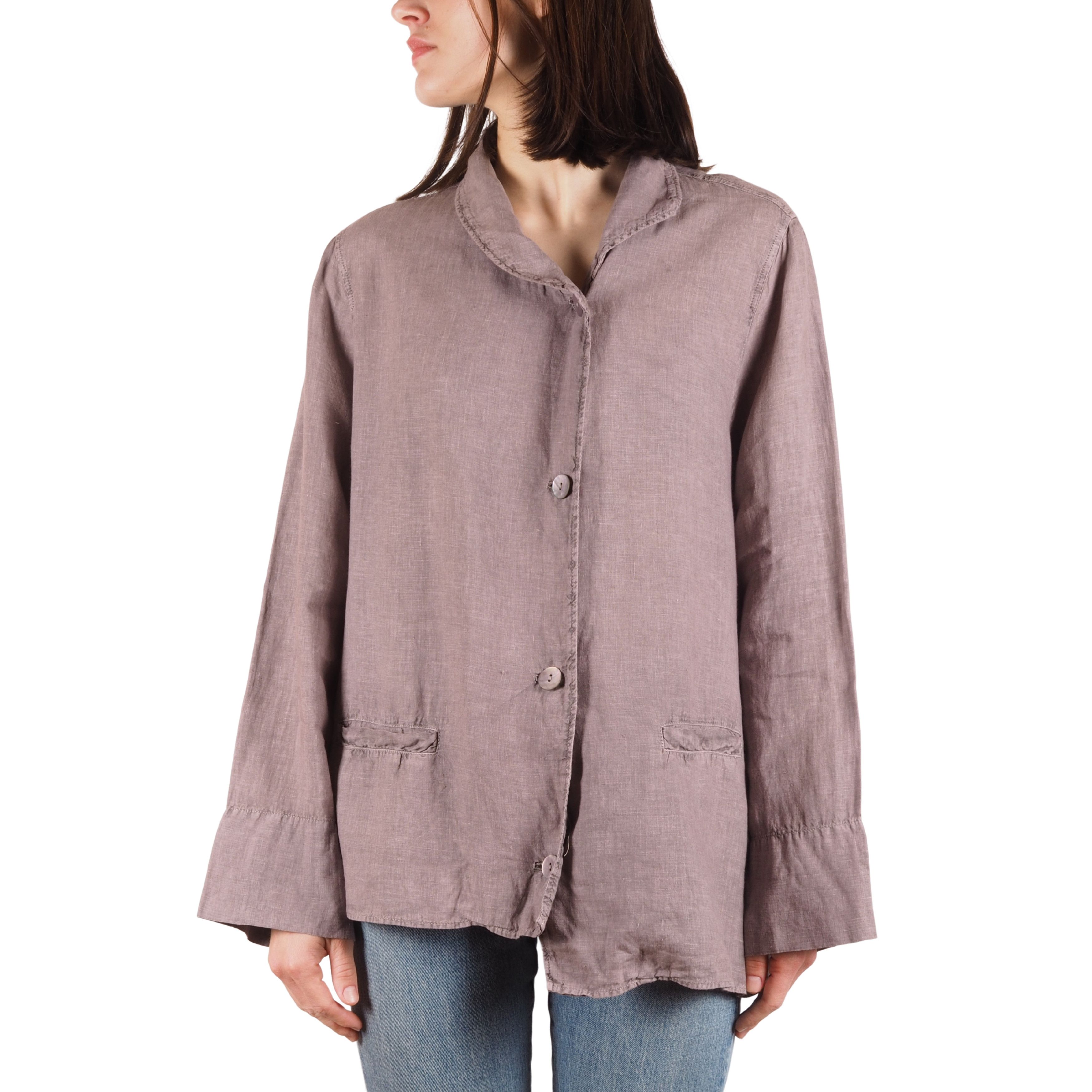 Oska Women's Beige Linen Oversized Minimalist Blazer Jacket