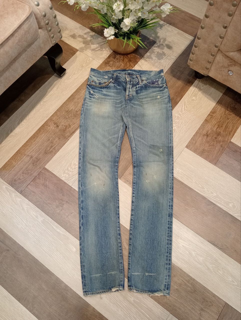 Hysteric Glamour HYSTERIC GLAMOUR KINKY BLUE DISTRESSED SELVEDGE DENIM JEANS Size US 30 / EU 46 - 1 Thumbnail