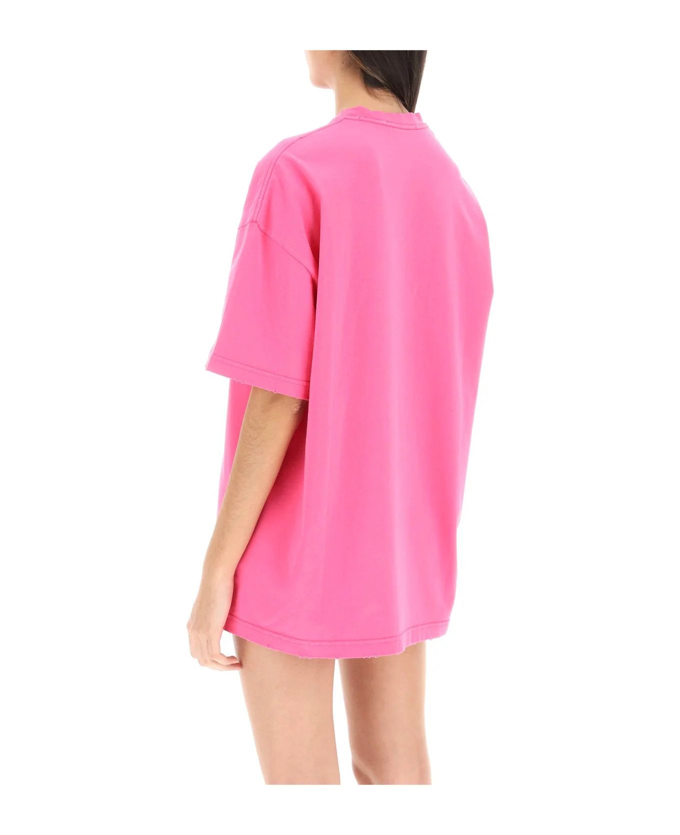 Versace o1y0226 Logo Crewneck T-Shirt in Fuchsia Size XS / US 0-2 / IT 36-38 - 3 Thumbnail