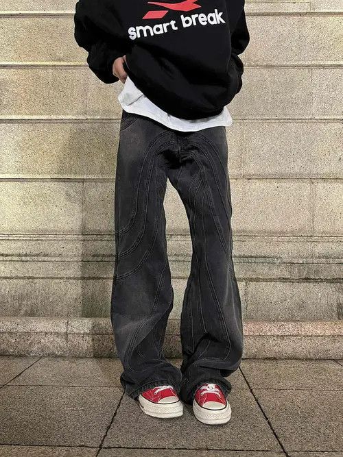 VIBE Men's washed casual straight flared jeans Size US 32 / EU 48 - 7 Thumbnail