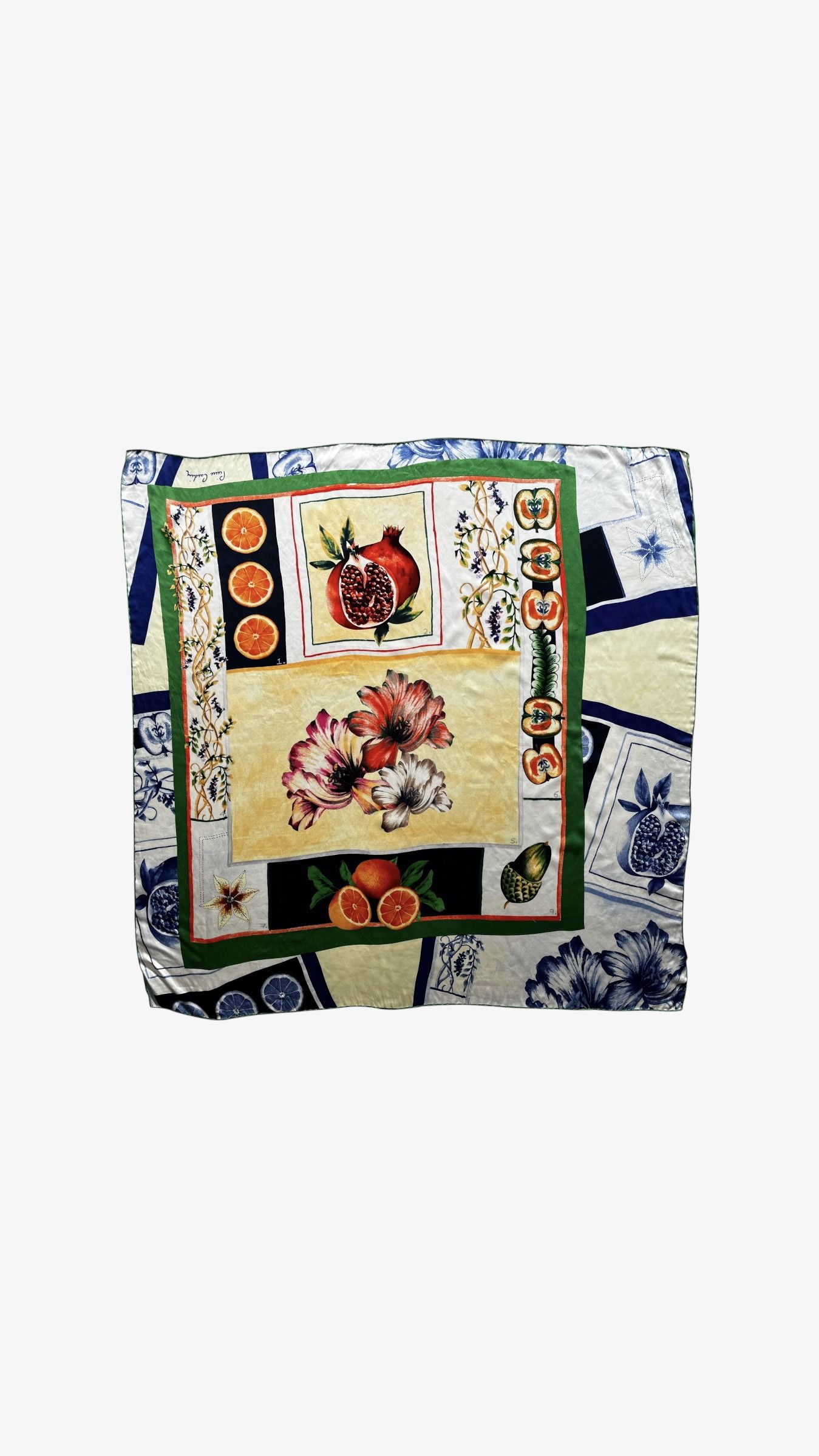 Vintage 90s Pierre Cardin Floral & Fruit Print Silk Scarf