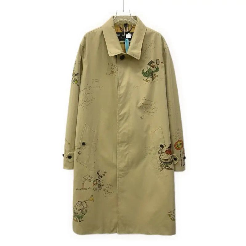 Burberry Burberry Khaki Cotton Printed Mid-Length Trench Coat Size US L / EU 52-54 / 3 - 1 Thumbnail