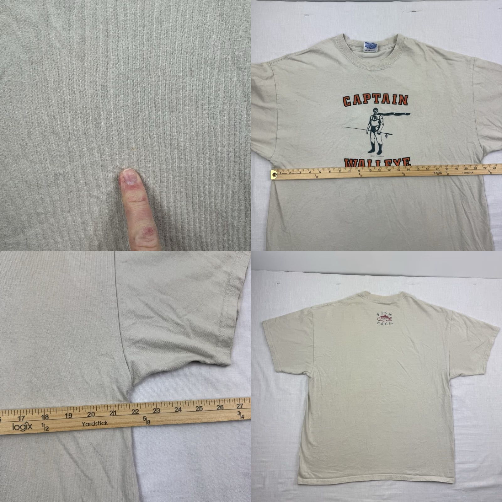 Hanes VINTAGE Captain Walleye Fish Face T Shirt Adult XL Funny Humor Fishing Outdoors Hanes Regular Crew Neck Beige Men shirt XL Mens Size US XL / EU 56 / 4 - 8 Thumbnail